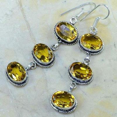 Ct 0163b boucles pendants oreilles citrine doree argent 925 achat vente bijoux