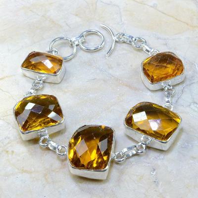 CT-0165 - Joli BRACELET 20 cm en argent 925 avec 5 CITRINES Lemon dorées - 175 carats - 35 gr