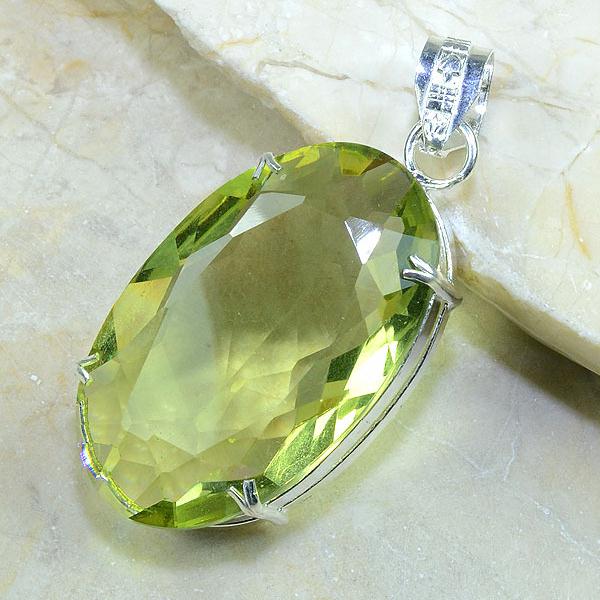 Ct 0177b pendentif pendant pierre taillee citrine lemon citron vert argent 925 bijoux achat vente