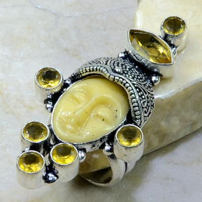 Ct 0220a bague t54 citrine lemon citron jade bouddha argent 925 bijoux achat vente