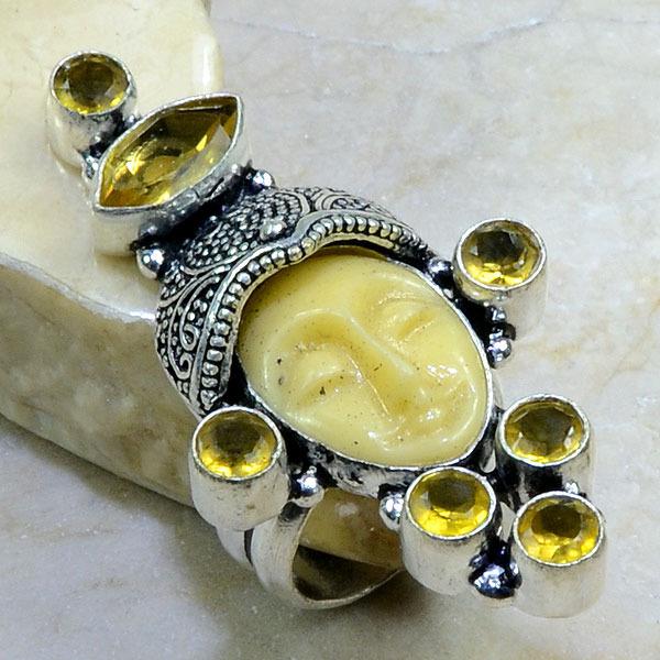 Ct 0220b bague t54 citrine lemon citron jade bouddha argent 925 bijoux achat vente