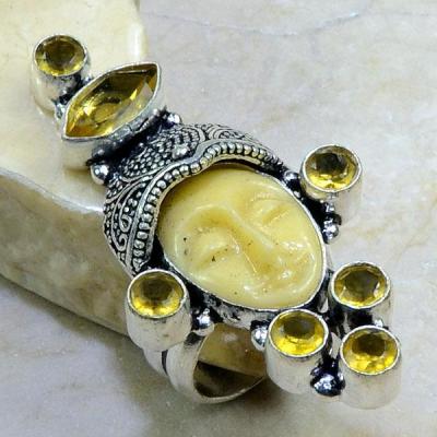 Ct 0220a bague t54 citrine lemon citron jade bouddha argent 925 bijoux achat vente
