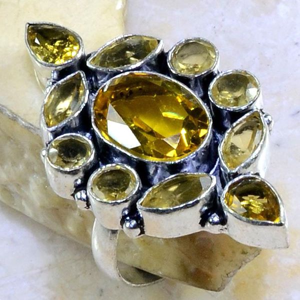 Ct 0281b bague t61 citrine lemon citron argent 925 bijoux achat vente