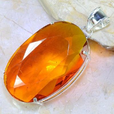 Ct 0353a pendentif pendant citrine orange doree lithotherapie argent 925 bijoux achat vente