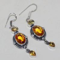 Ct 0367a boucles oreilles citrine lemon citron doree lithotherapie argent 925 bijoux achat vente