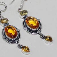 Ct 0367b boucles oreilles citrine lemon citron doree lithotherapie argent 925 bijoux achat vente