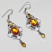 Ct 0368a boucles oreilles citrine lemon citron doree lithotherapie argent 925 bijoux achat vente