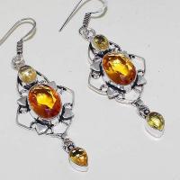 Ct 0368b boucles oreilles citrine lemon citron doree lithotherapie argent 925 bijoux achat vente