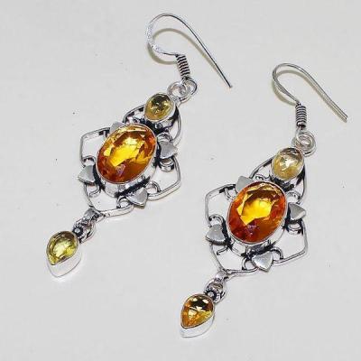 Ct 0368b boucles oreilles citrine lemon citron doree lithotherapie argent 925 bijoux achat vente