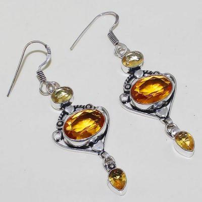 Ct 0369b boucles oreilles citrine lemon citron doree lithotherapie argent 925 bijoux achat vente