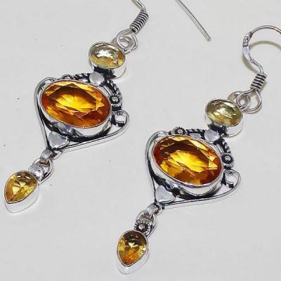 Ct 0369b boucles oreilles citrine lemon citron doree lithotherapie argent 925 bijoux achat vente