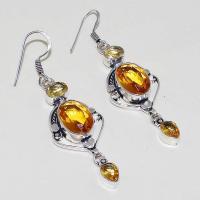 Ct 0371a boucles oreilles citrine lemon citron doree lithotherapie argent 925 bijoux achat vente