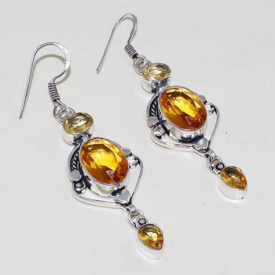 Ct 0371c boucles oreilles citrine lemon citron doree lithotherapie argent 925 bijoux achat vente