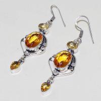 Ct 0371b boucles oreilles citrine lemon citron doree lithotherapie argent 925 bijoux achat vente