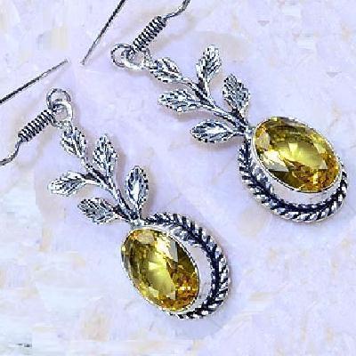 Ct 0403c boucles oreilles citrine lemon citron doree lithotherapie argent 925 bijoux achat vente