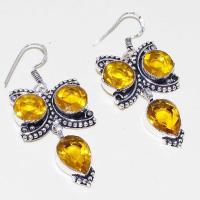 Ct 0423a boucles oreilles citrine lemon citron doree lithotherapie argent 925 bijoux achat vente