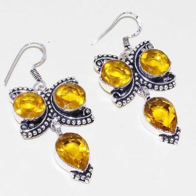 Ct 0423a boucles oreilles citrine lemon citron doree lithotherapie argent 925 bijoux achat vente