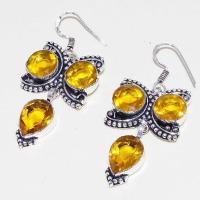 Ct 0423b boucles oreilles citrine lemon citron doree lithotherapie argent 925 bijoux achat vente