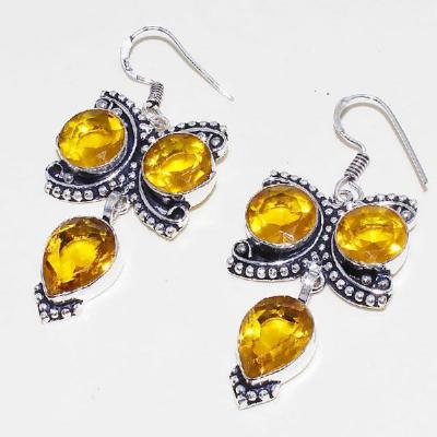 Ct 0423a boucles oreilles citrine lemon citron doree lithotherapie argent 925 bijoux achat vente