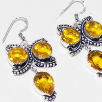 Ct 0423c boucles oreilles citrine lemon citron doree lithotherapie argent 925 bijoux achat vente