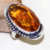 Ct 0425b bague chevaliere t57 citrine orange madere doree argent 925 bijoux achat vente