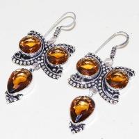 Ct 0430b boucles oreilles citrine champagne imperiale argent 925 vente achat