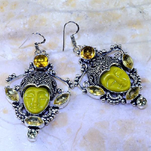 Ct 0441a boucles oreilles bouddha citrine lemon steampunk gothique argent 925 bijoux achat vente