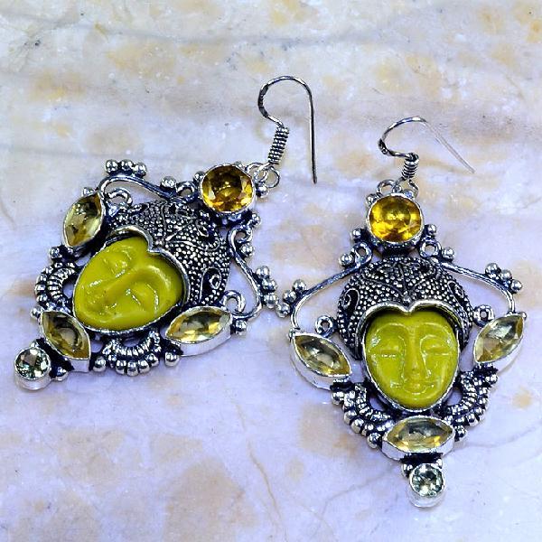 Ct 0441b boucles oreilles bouddha citrine lemon steampunk gothique argent 925 bijoux achat vente