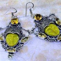 Ct 0441c boucles oreilles bouddha citrine lemon steampunk gothique argent 925 bijoux achat vente