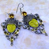 Ct 0446a boucles oreilles bouddha citrine lemon steampunk gothique argent 925 bijoux achat vente