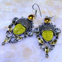 Ct 0446b boucles oreilles bouddha citrine lemon steampunk gothique argent 925 bijoux achat vente