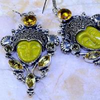 Ct 0446c boucles oreilles bouddha citrine lemon steampunk gothique argent 925 bijoux achat vente