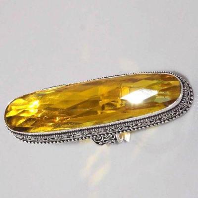 Ct 0461b bague chevaliere t53 citrine lemon doree medievale argent 925 bijoux achat vente