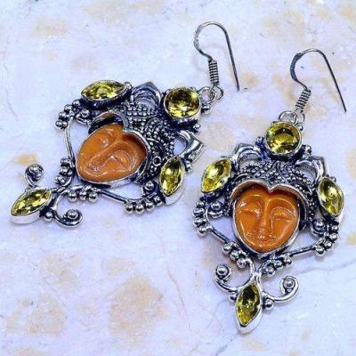 Ct 0471c boucles pendant oreilles bouddha citrine lemon gothique argent 925 bijoux achat vente