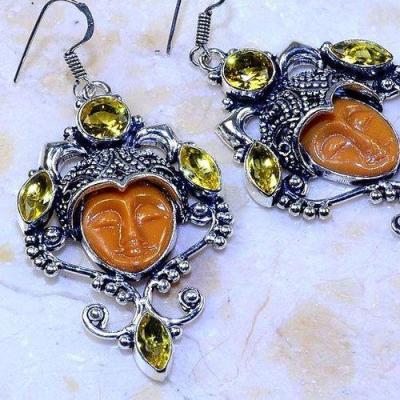 Ct 0471c boucles pendant oreilles bouddha citrine lemon gothique argent 925 bijoux achat vente