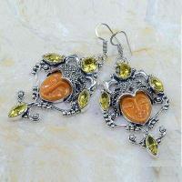 Ct 0481a boucles pendant oreilles bouddha citrine lemon gothique argent 925 bijoux achat vente