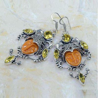 Ct 0481a boucles pendant oreilles bouddha citrine lemon gothique argent 925 bijoux achat vente