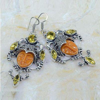 Ct 0481b boucles pendant oreilles bouddha citrine lemon gothique argent 925 bijoux achat vente