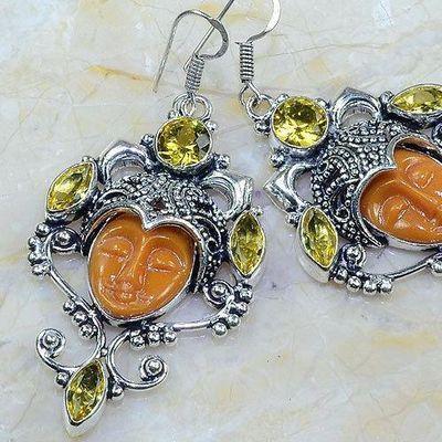 Ct 0481c boucles pendant oreilles bouddha citrine lemon gothique argent 925 bijoux achat vente