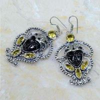 Ct 0482a boucles pendant oreilles bouddha citrine lemon gothique argent 925 bijoux achat vente