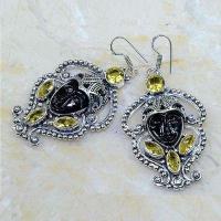 Ct 0482a boucles pendant oreilles bouddha citrine lemon gothique argent 925 bijoux achat vente