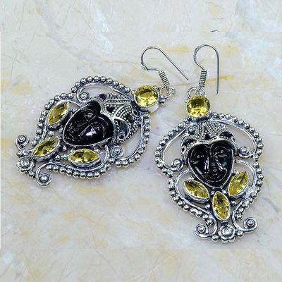 Ct 0482a boucles pendant oreilles bouddha citrine lemon gothique argent 925 bijoux achat vente