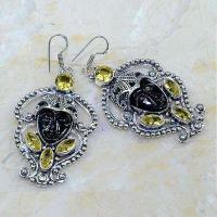 Ct 0482b boucles pendant oreilles bouddha citrine lemon gothique argent 925 bijoux achat vente