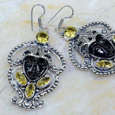 Ct 0482c boucles pendant oreilles bouddha citrine lemon gothique argent 925 bijoux achat vente