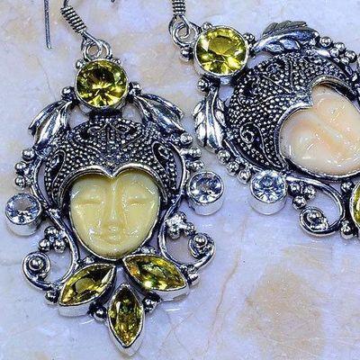 Ct 0483c boucles pendant oreilles bouddha citrine lemon gothique argent 925 bijoux achat vente