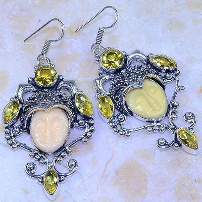Ct 0486a boucles pendant oreilles bouddha citrine lemon gothique argent 925 bijoux achat vente