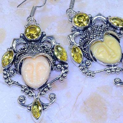 Ct 0486c boucles pendant oreilles bouddha citrine lemon gothique argent 925 bijoux achat vente