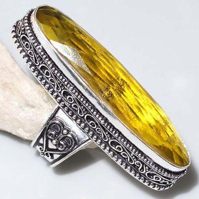 Ct 0488a bague chevaliere t58 12x48mm citrine lemon medievale argent 925 bijoux achat vente