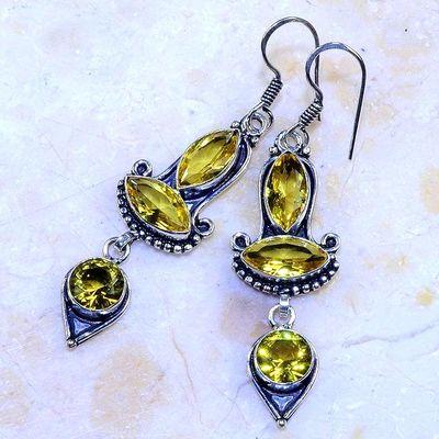 Ct 0493b boucles pendant oreilles citrine lemon gothique argent 925 bijoux achat vente