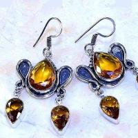 Ct 0507a boucles pendant oreilles citrine lemon gothique argent 925 bijoux achat vente